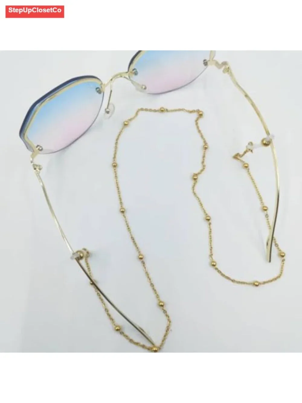 Stainless Steel Gold Beaded Eyeglass Chain Sunglasses Holder
